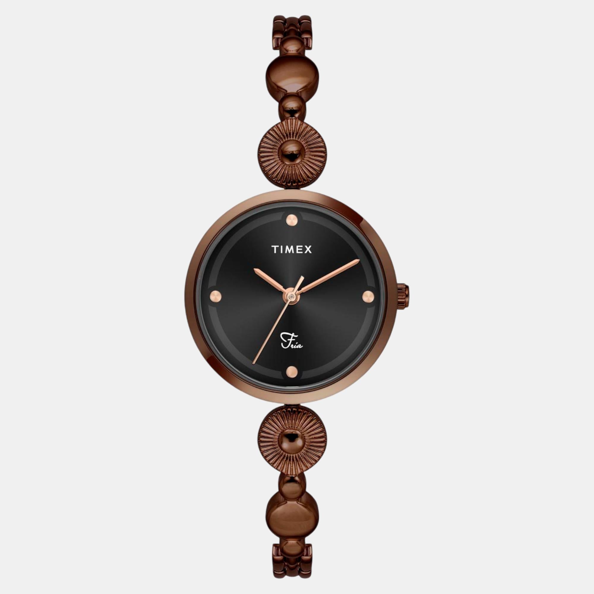 Fria Women Quartz Black Dial Analog Brass Watch TWEL18204