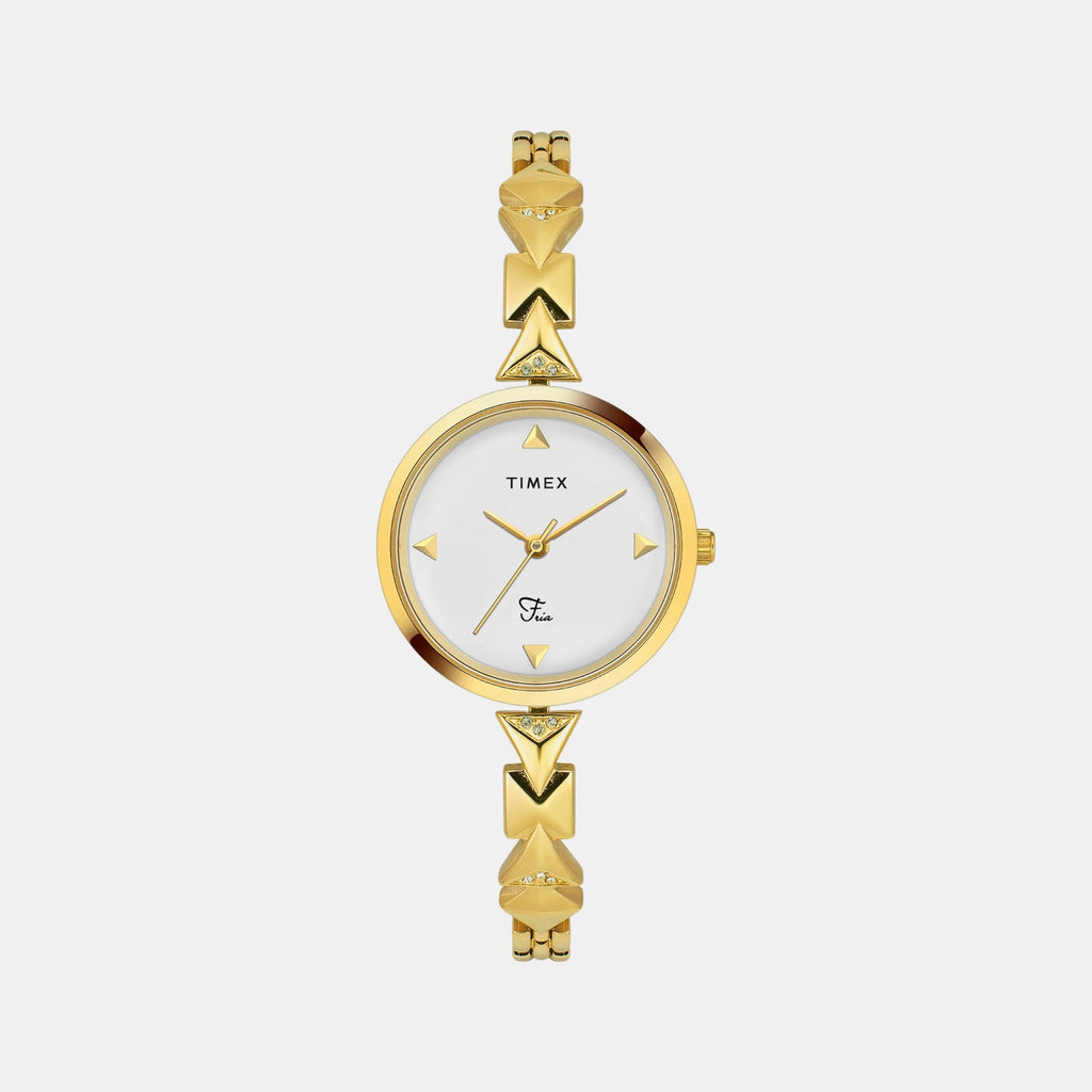 Fria Women Quartz White Dial Analog Brass Watch TWEL18301