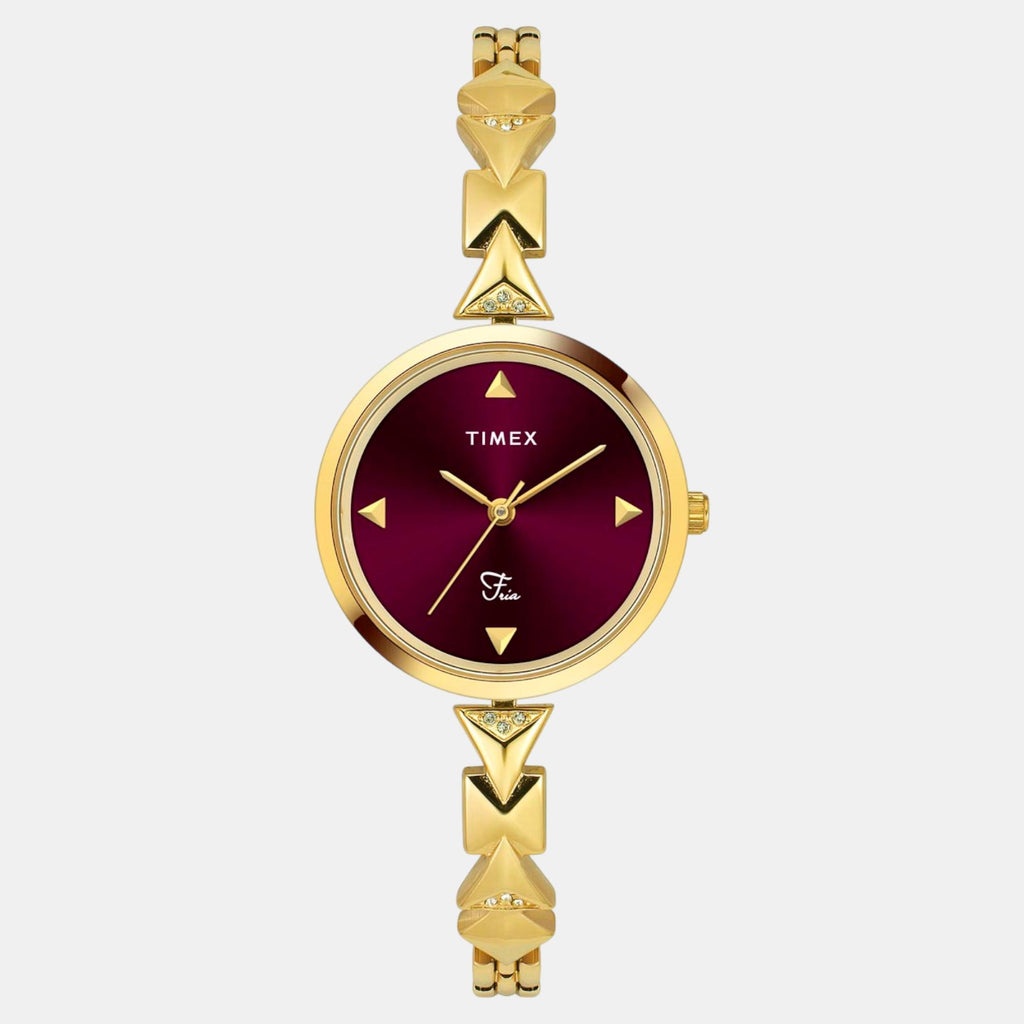 Fria Women Quartz Burgundy Dial Analog Brass Watch TWEL18304