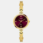 Fria Women Quartz Burgundy Dial Analog Brass Watch TWEL18304