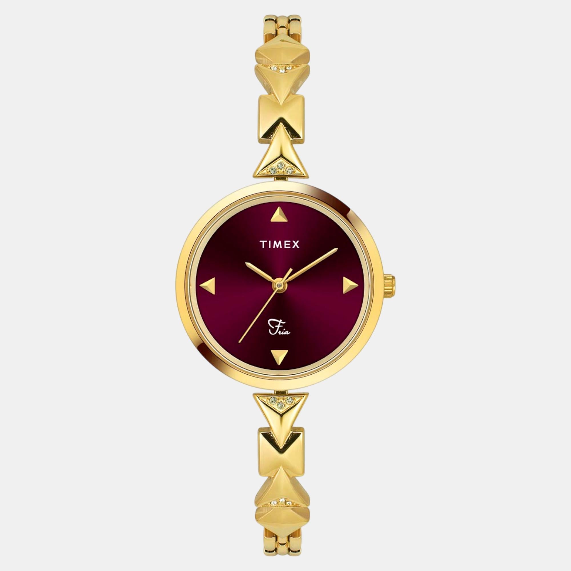 Fria Women Quartz Burgundy Dial Analog Brass Watch TWEL18304