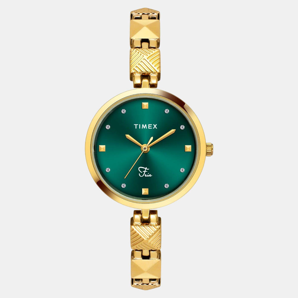 Fria Women Quartz Teal Dial Analog Brass Watch TWEL18308