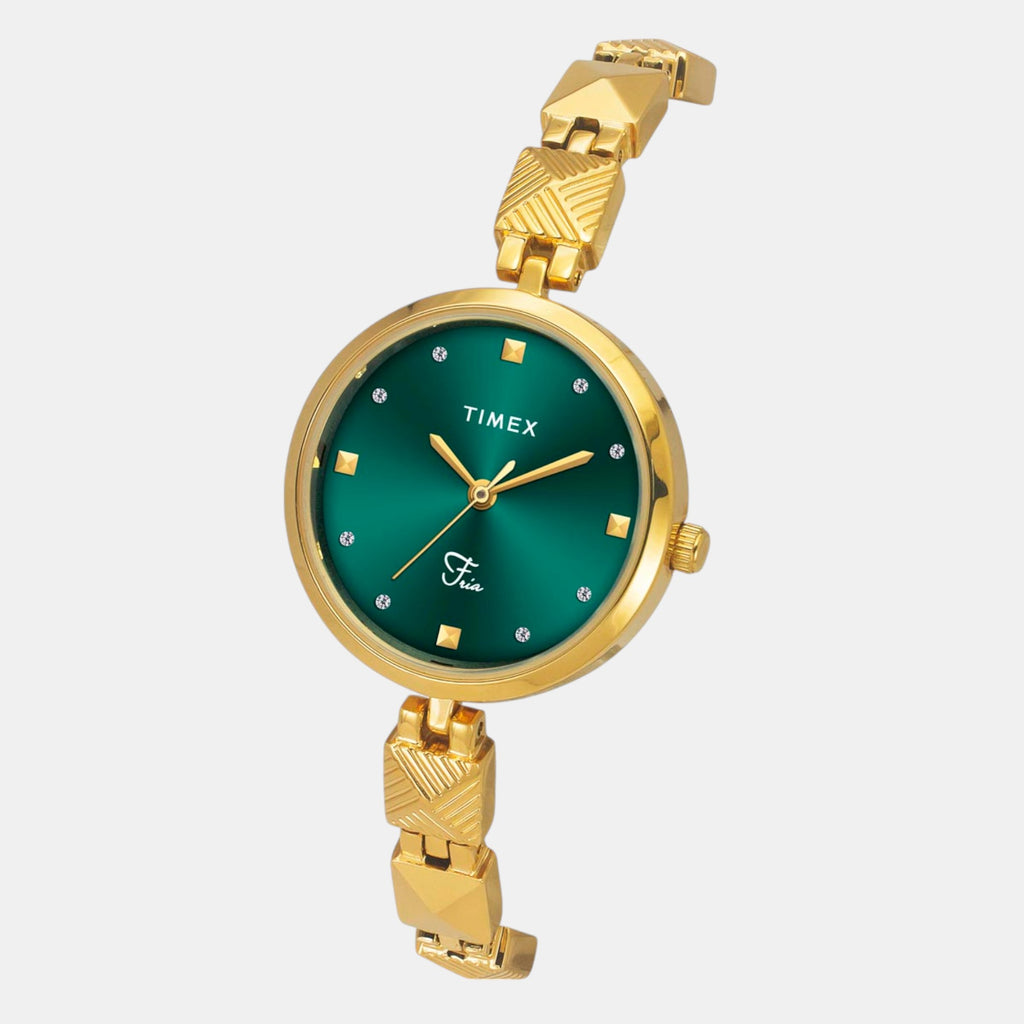 Fria Women Quartz Teal Dial Analog Brass Watch TWEL18308