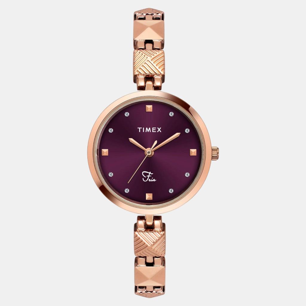 Fria Women Quartz Burgundy Dial Analog Brass Watch TWEL18310