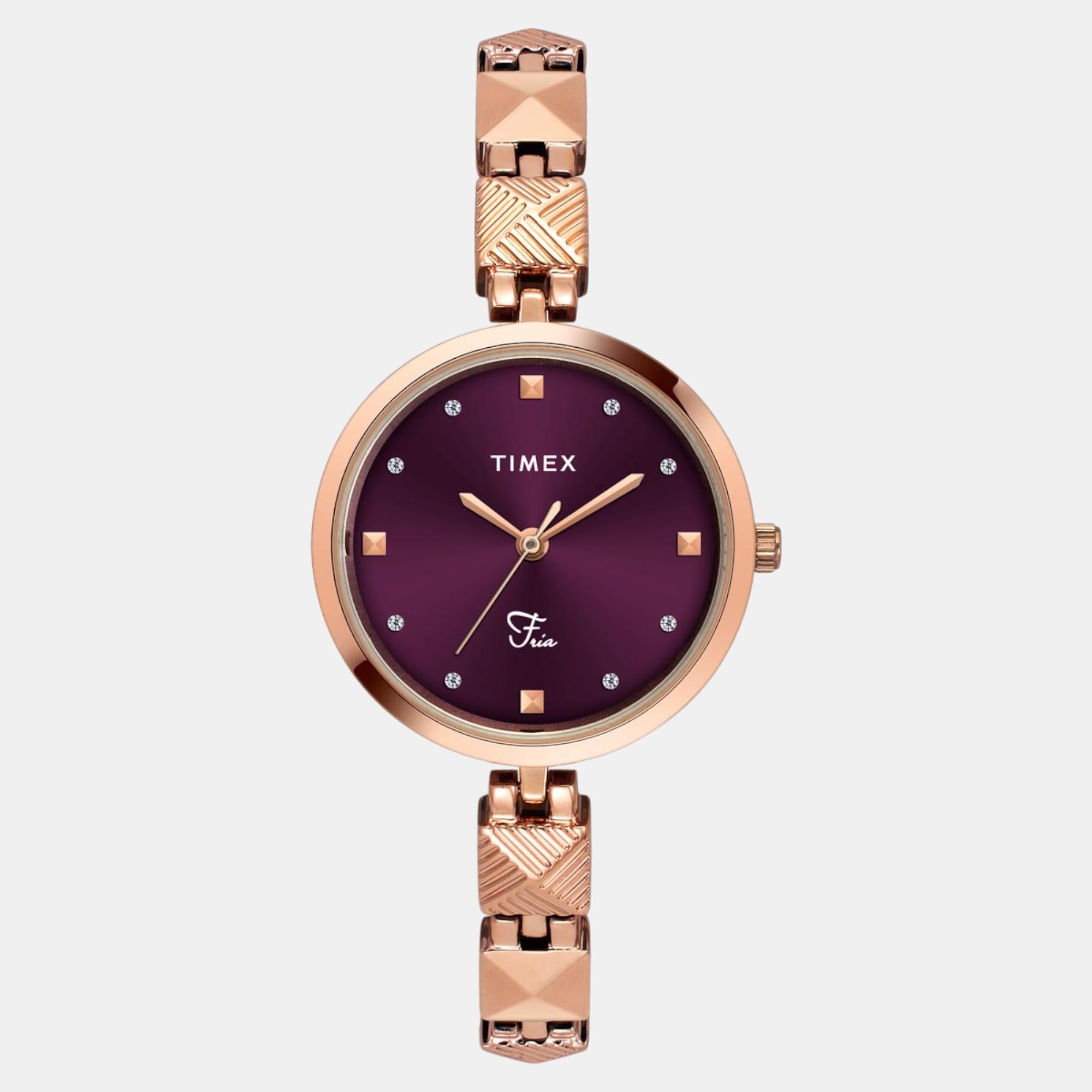 Fria Women Quartz Burgundy Dial Analog Brass Watch TWEL18310