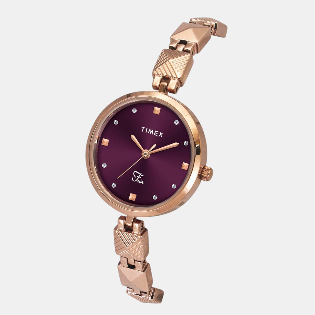 Fria Women Quartz Burgundy Dial Analog Brass Watch TWEL18310
