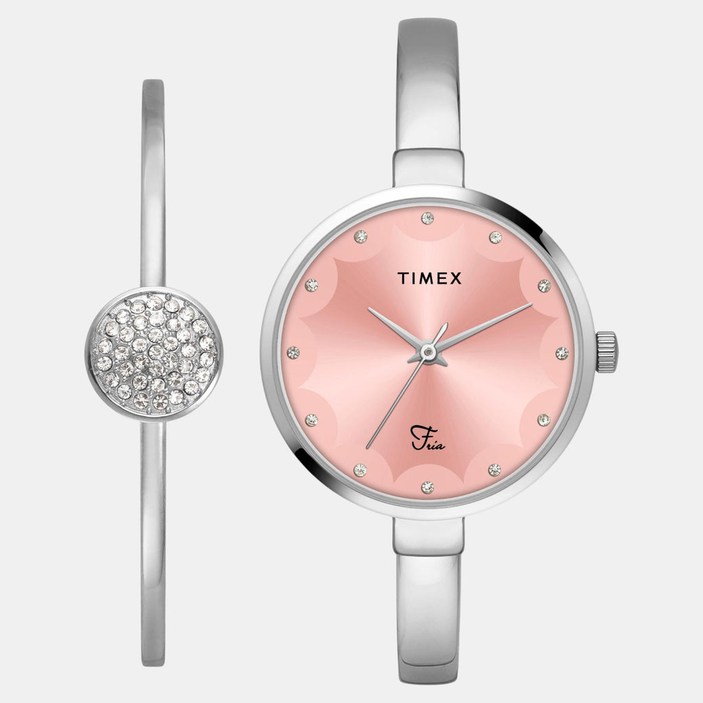 Fria Women Quartz Pink Dial Analog Brass Watch TWEL18500