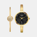 Fria Women Quartz Black Dial Analog Brass Watch TWEL18501