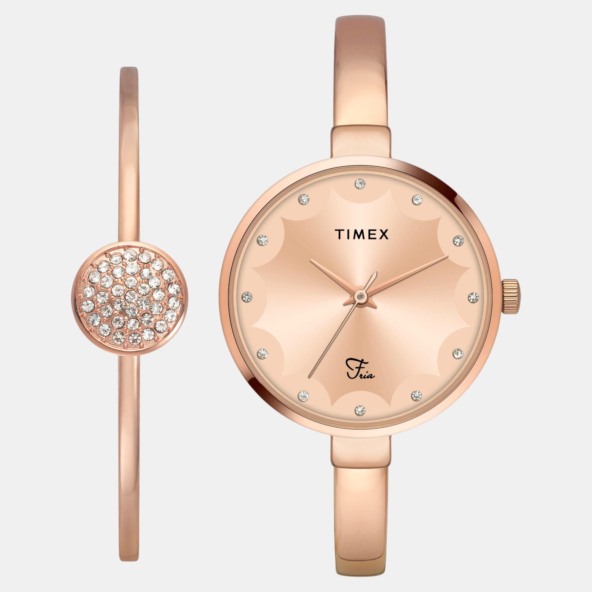 Fria Women Quartz Rose Gold Dial Analog Brass Watch TWEL18502