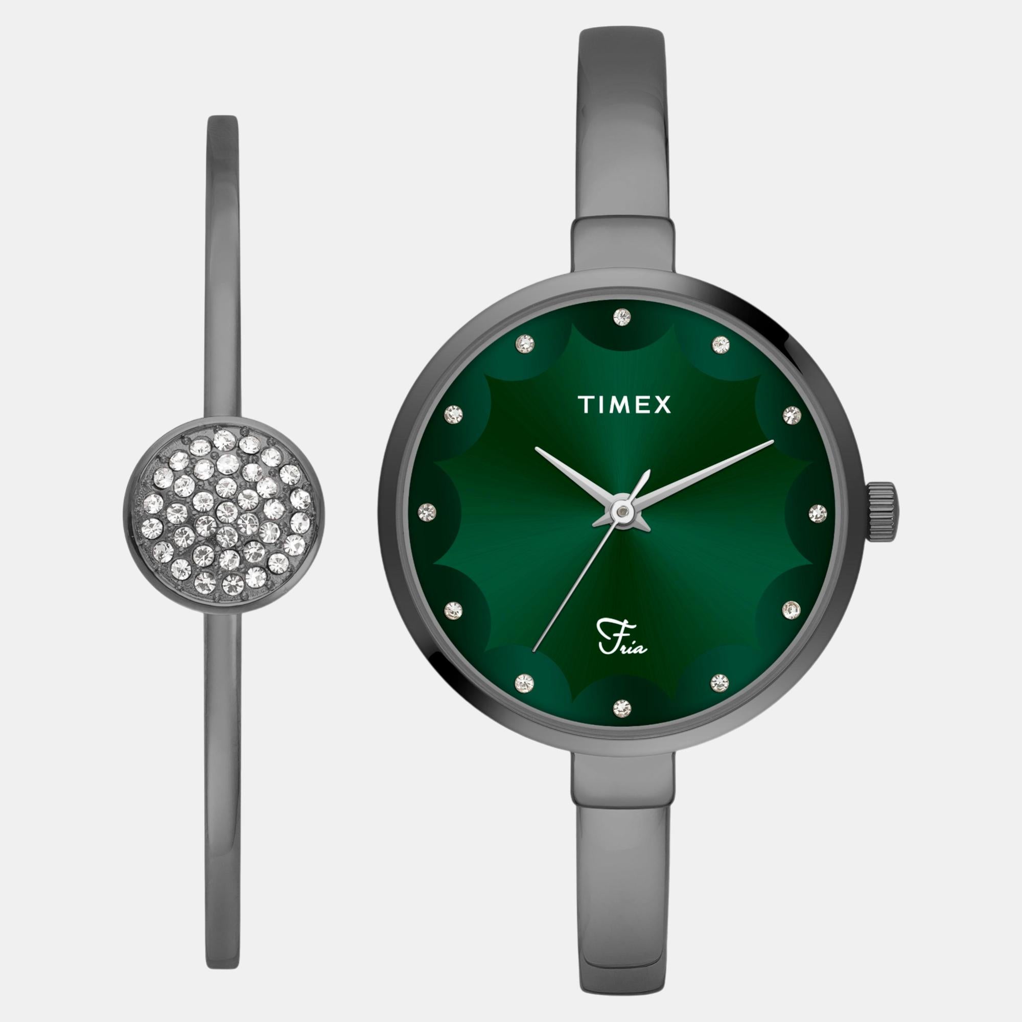 Fria Women Quartz Green Dial Analog Brass Watch TWEL18503