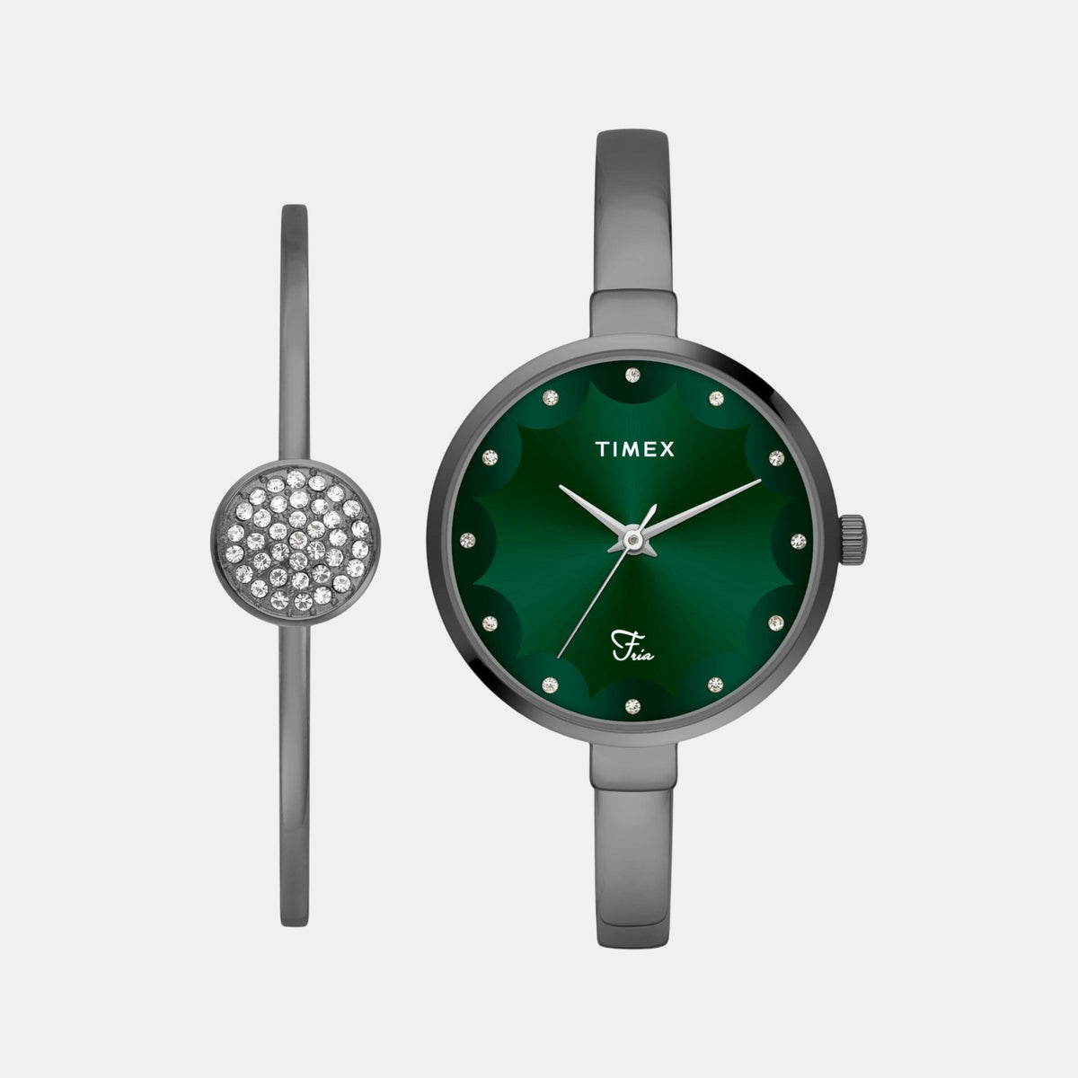 Fria Women Quartz Green Dial Analog Brass Watch TWEL18503