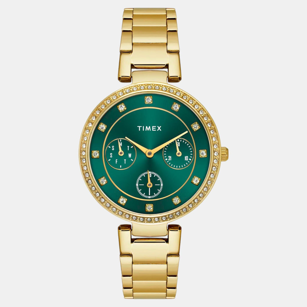 Fashion Women Quartz Green Dial Multi-Function Stainless Steel Watch TWEL18700