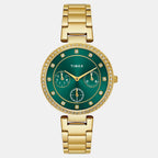 Fashion Women Quartz Green Dial Multi-Function Stainless Steel Watch TWEL18700