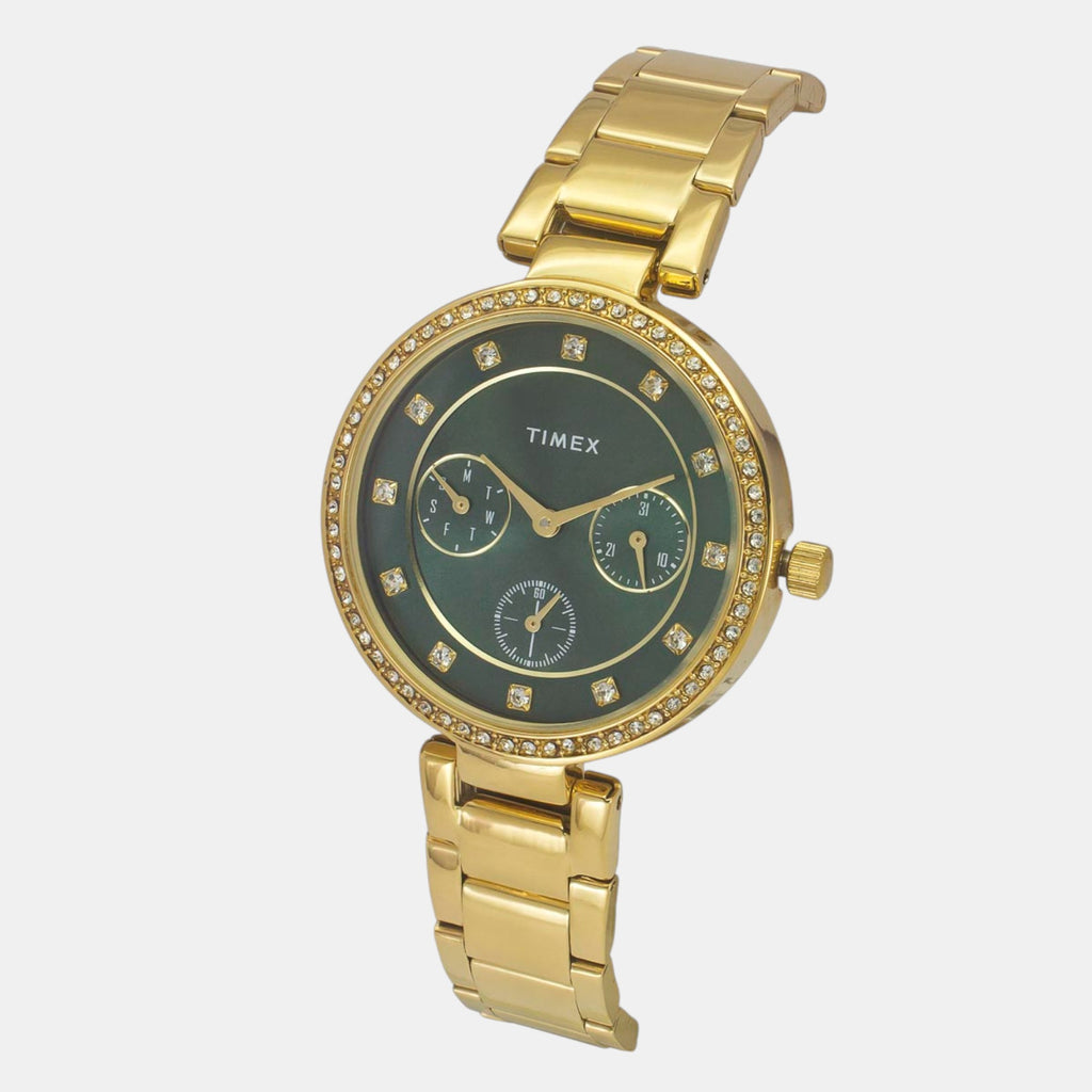 Fashion Women Quartz Green Dial Multi-Function Stainless Steel Watch TWEL18700