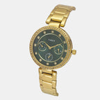 Fashion Women Quartz Green Dial Multi-Function Stainless Steel Watch TWEL18700