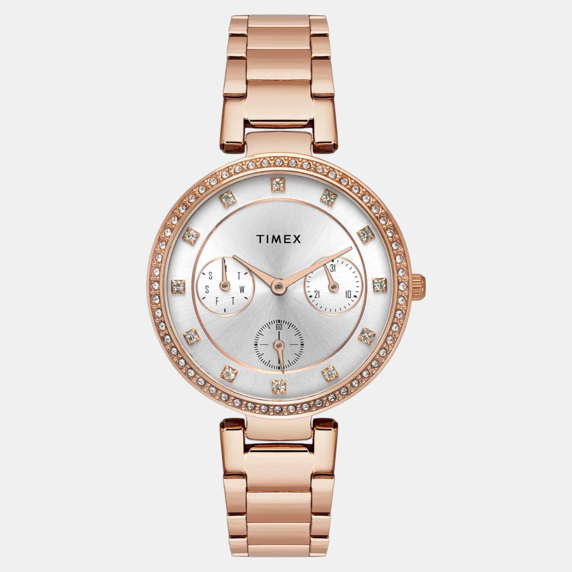 Fashion Women Quartz Silver Dial Multi-Function Stainless Steel Watch TWEL18702