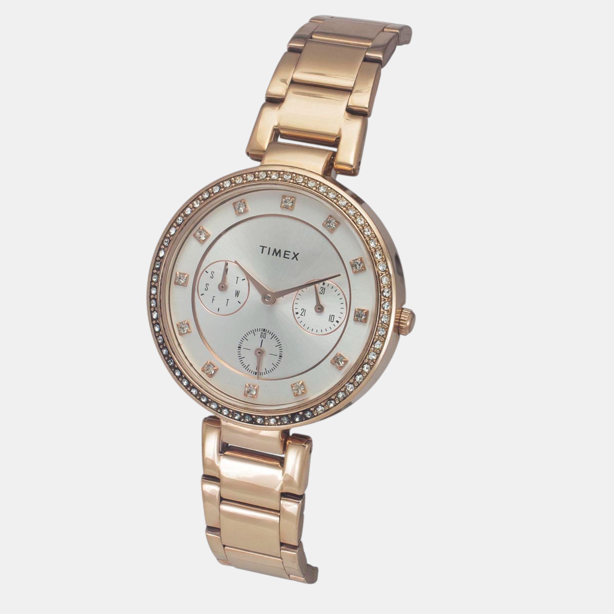 Fashion Women Quartz Silver Dial Multi-Function Stainless Steel Watch TWEL18702