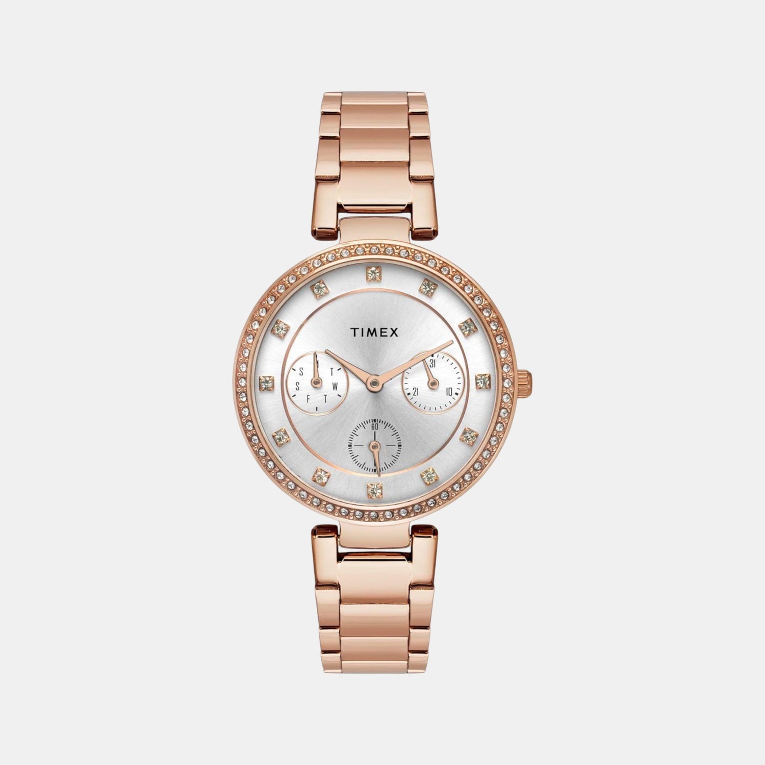 Fashion Women Quartz Silver Dial Multi-Function Stainless Steel Watch TWEL18702