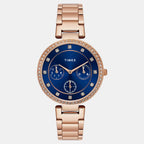 Fashion Women Quartz Blue Dial Multi-Function Stainless Steel Watch TWEL18703