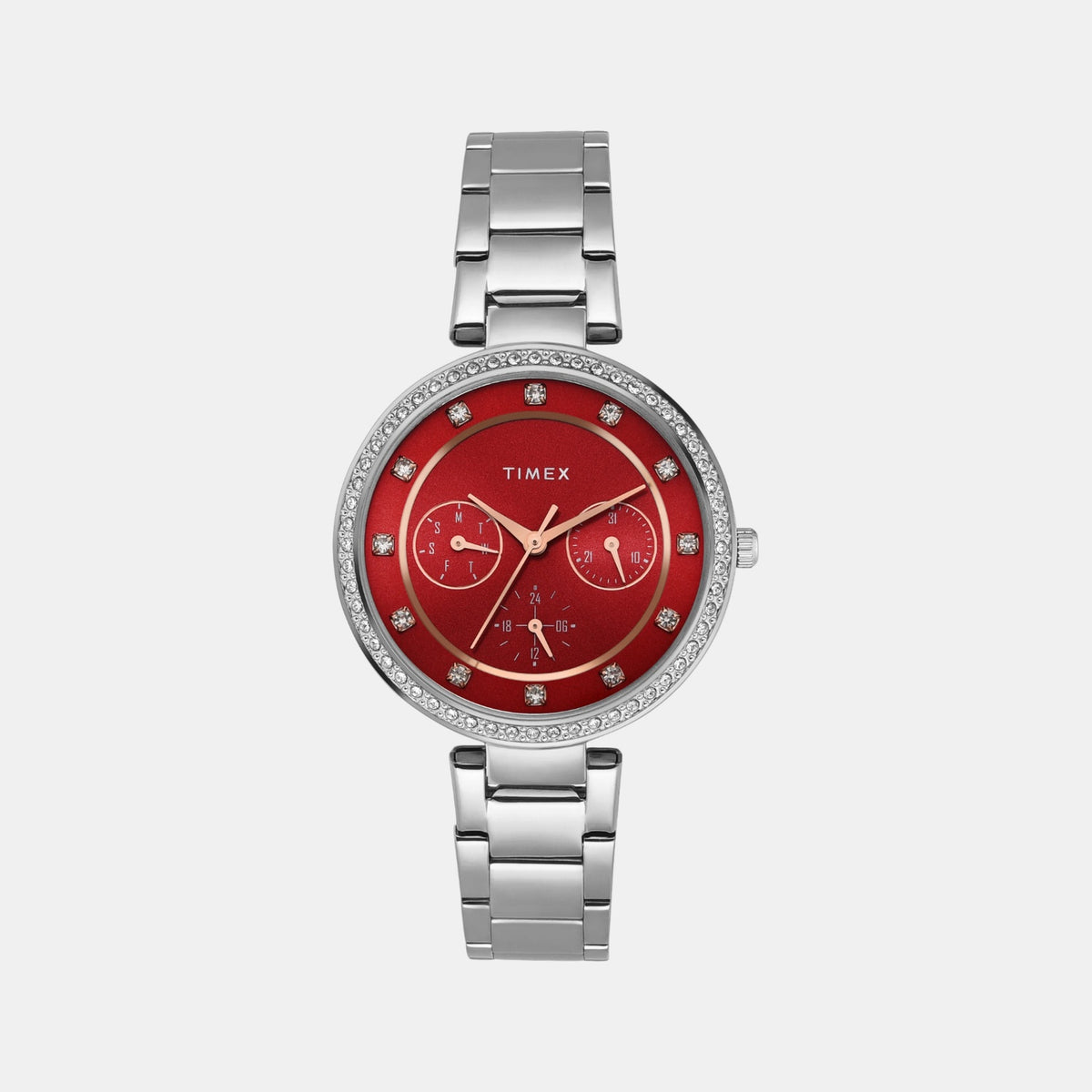 Trendline Women Quartz Red Dial Multi-Function Stainless Steel Watch TWEL18704