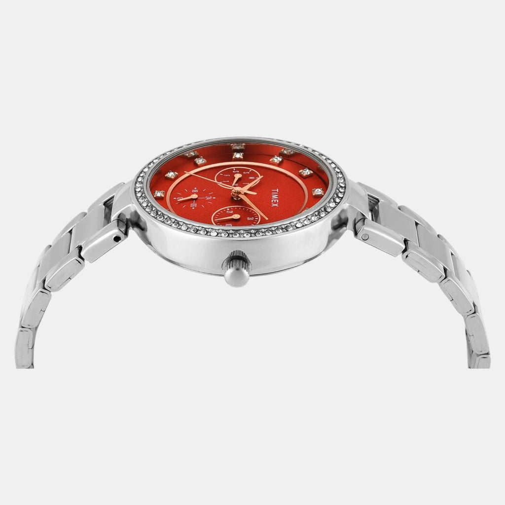 Fashion Women Quartz Red Dial Multi-Function Stainless Steel Watch TWEL18704
