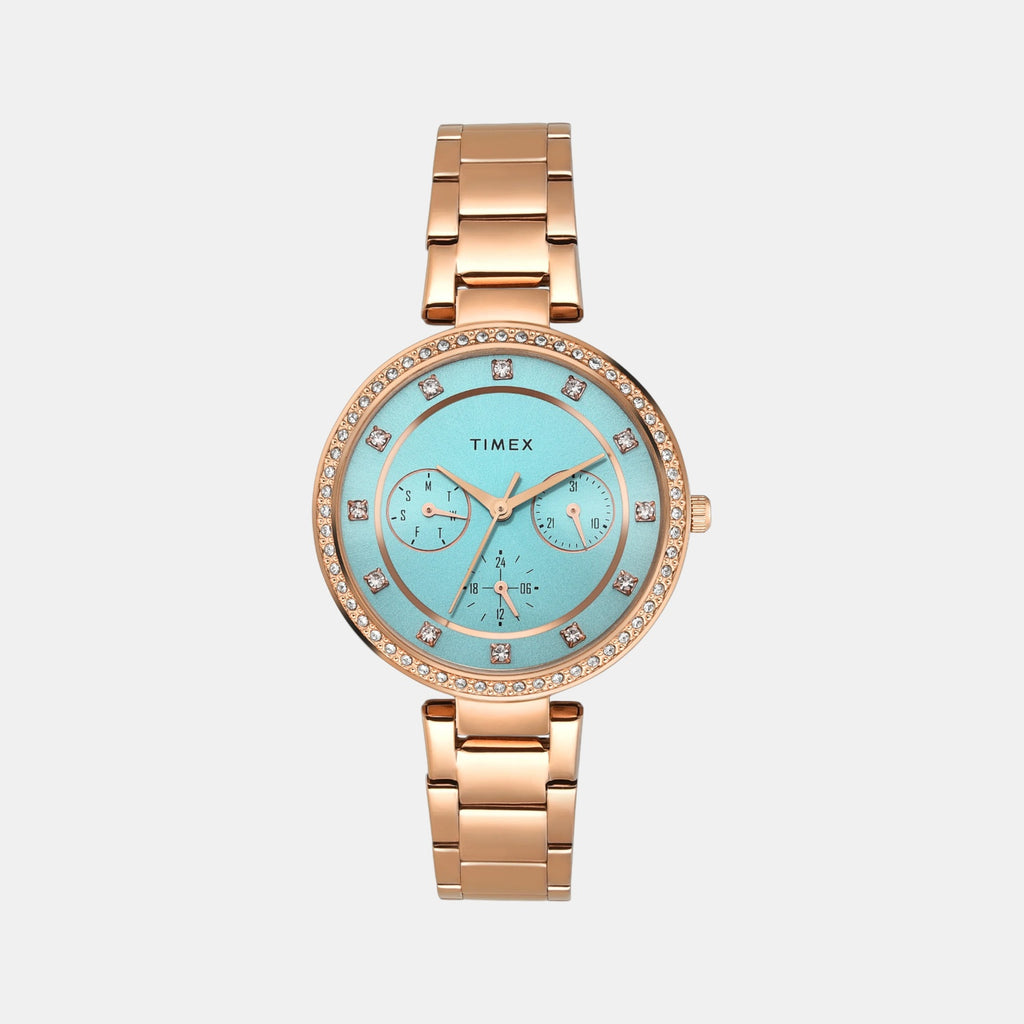 Fashion Women Quartz Blue Dial Multi-Function Stainless Steel Watch TWEL18705