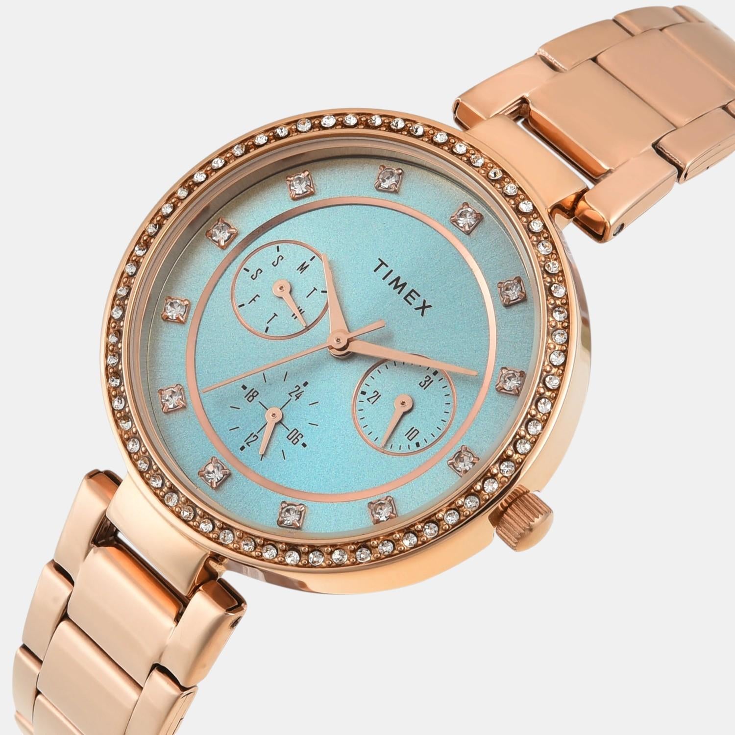 Fashion Women Quartz Blue Dial Multi-Function Stainless Steel Watch TWEL18705