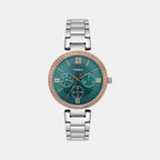 Fashion Women Quartz Teal Dial Multi-Function Stainless Steel Watch TWEL18706