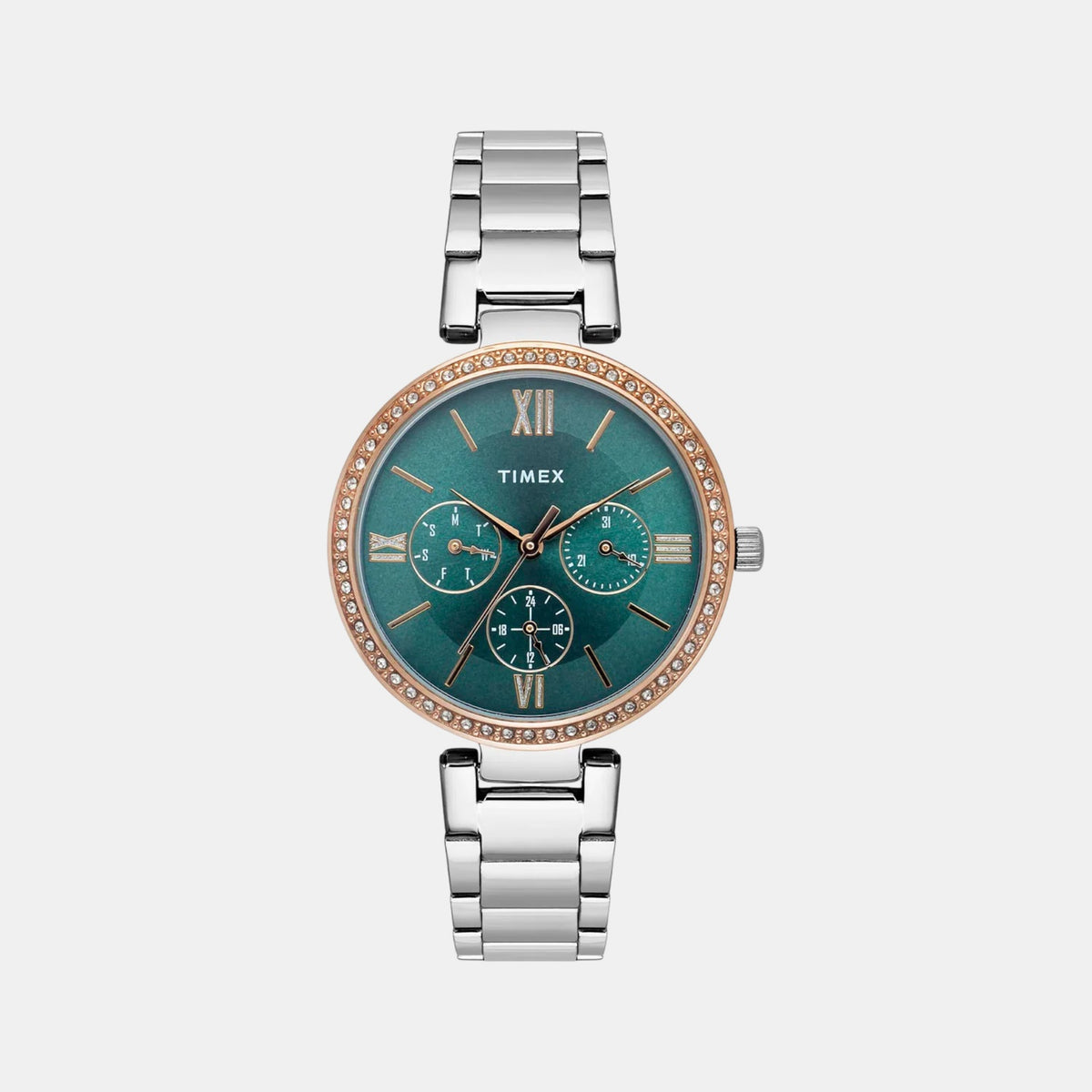 Trendline Women Quartz Teal Dial Multi-Function Stainless Steel Watch TWEL18706