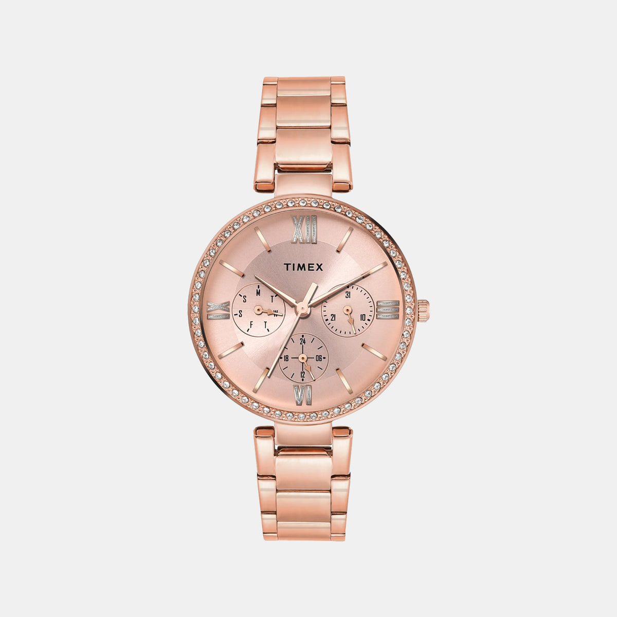Trendline Women Quartz Pink Dial Multi-Function Stainless Steel Watch TWEL18707