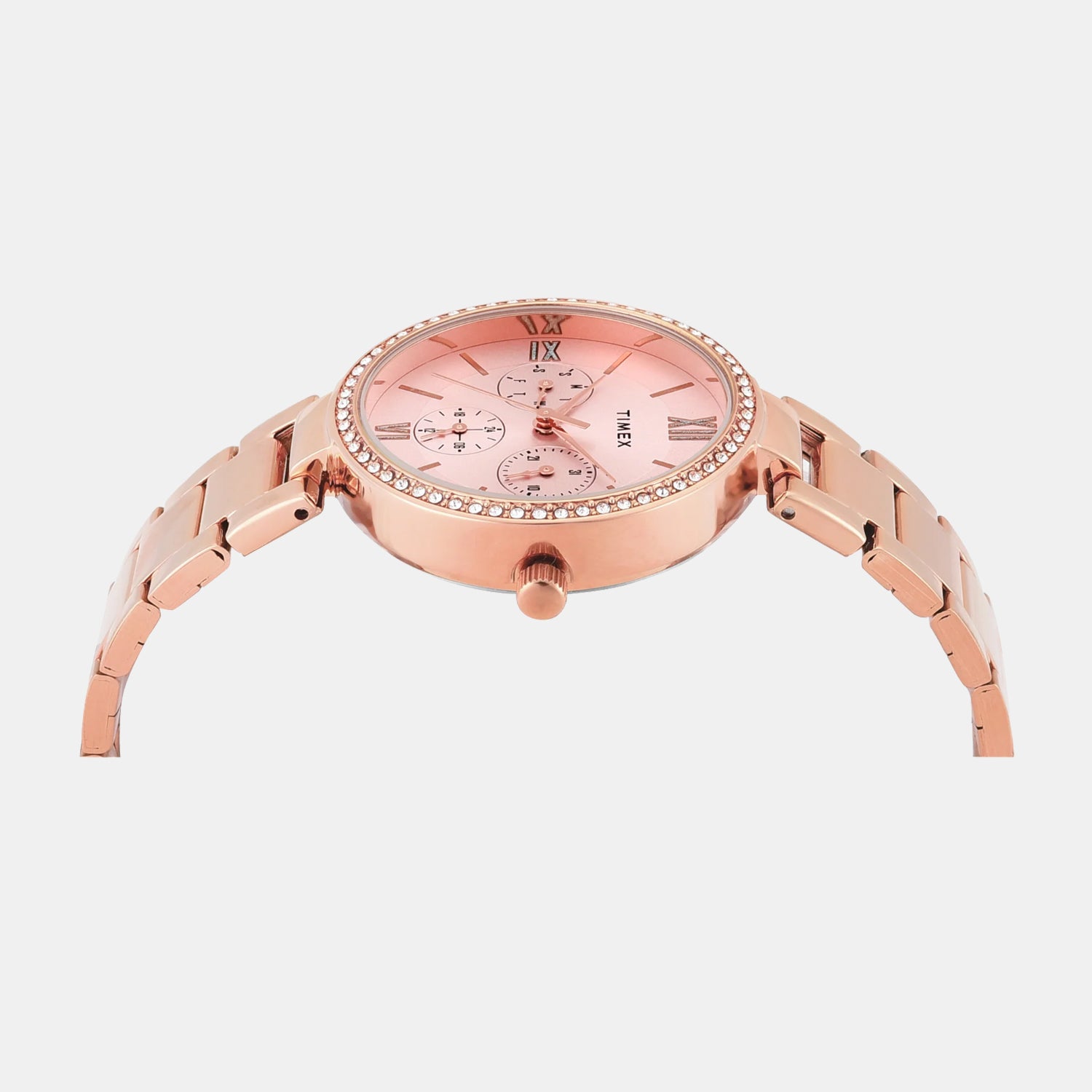 Fashion Women Quartz Pink Dial Multi-Function Stainless Steel Watch TWEL18707