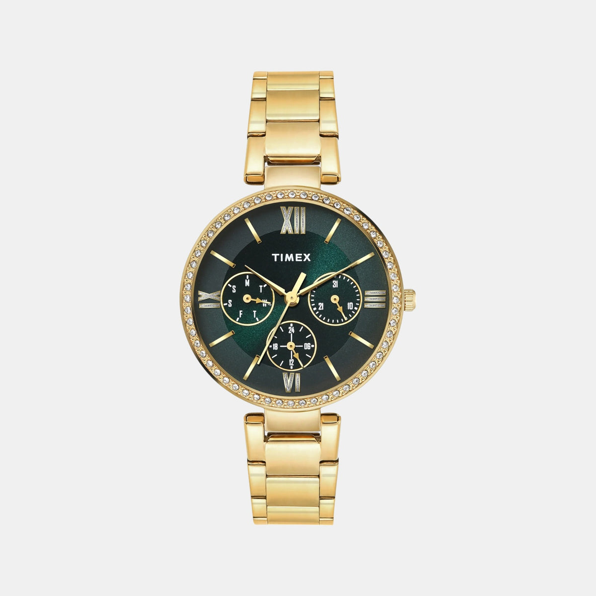 Trendline Women Quartz Green Dial Multi-Function Stainless Steel Watch TWEL18708