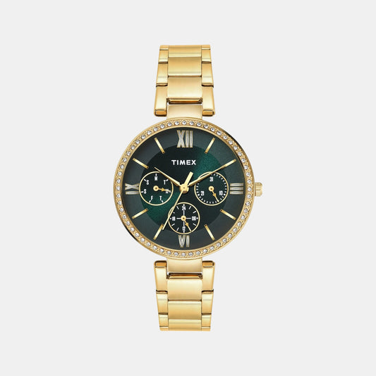 Fashion Women Quartz Green Dial Multi-Function Stainless Steel Watch TWEL18708