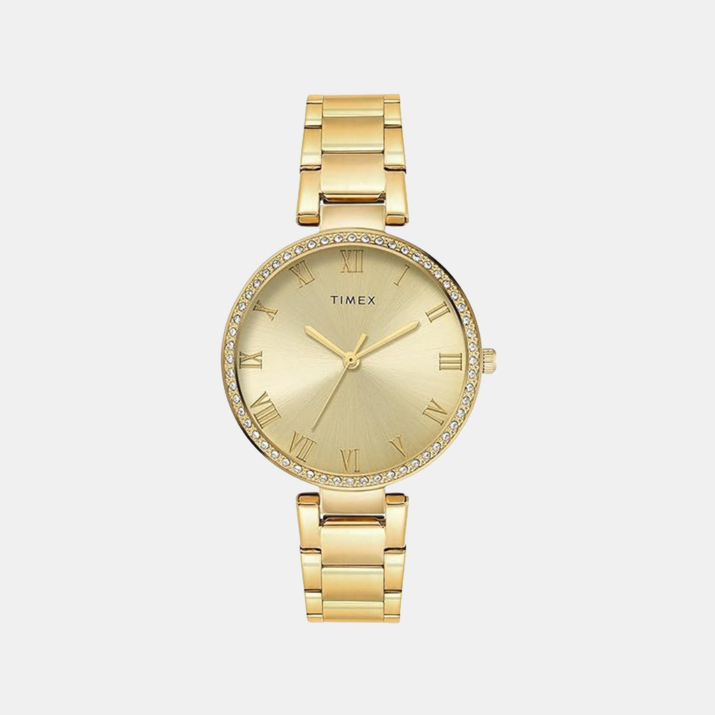 Fashion Women Quartz Champagne Dial Analog Stainless Steel Watch TWEL18715
