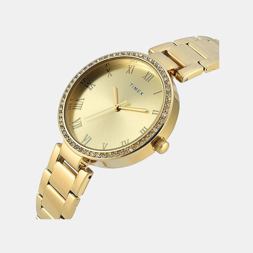 Fashion Women Quartz Champagne Dial Analog Stainless Steel Watch TWEL18715