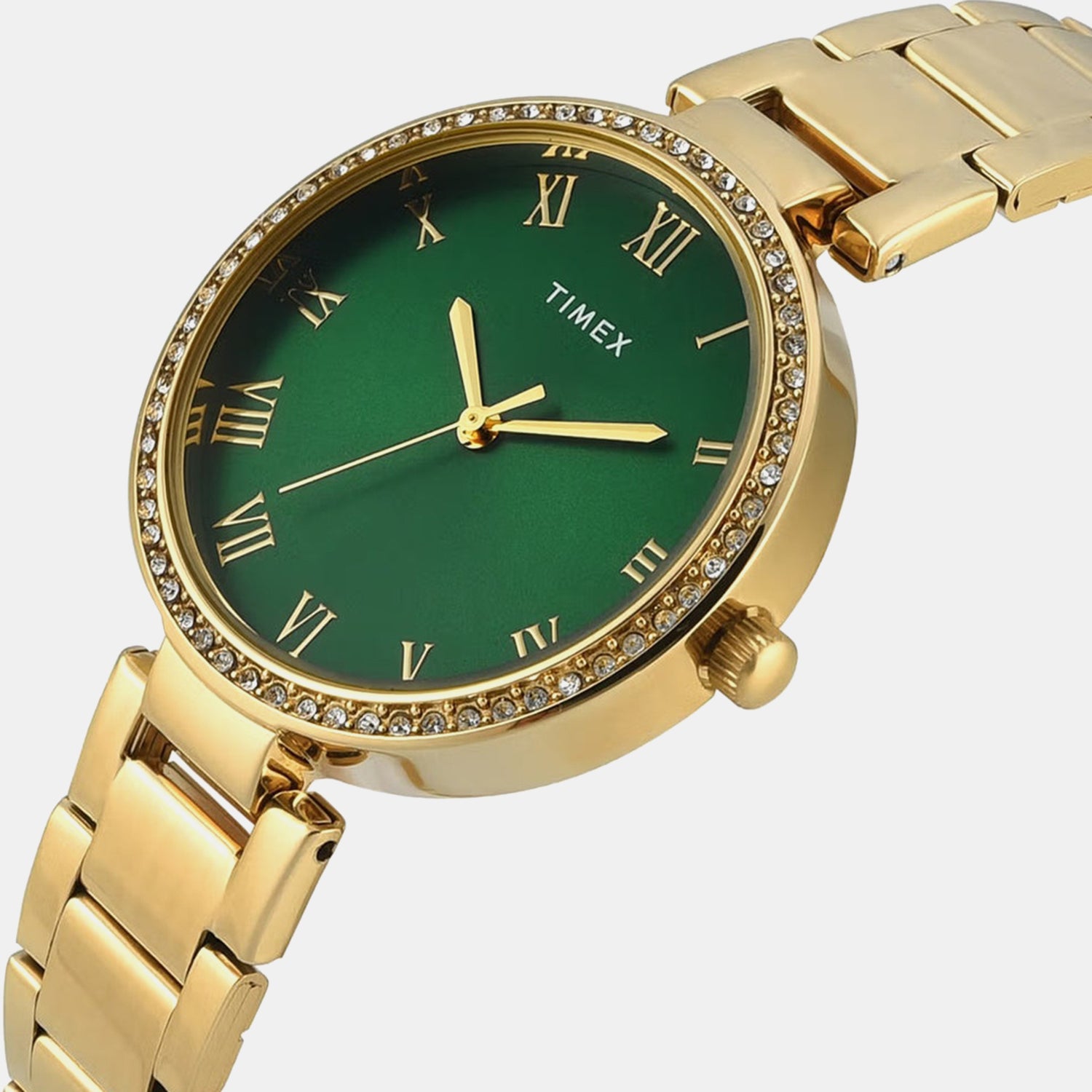 Fashion Women Quartz Green Dial Analog Stainless Steel Watch TWEL18716