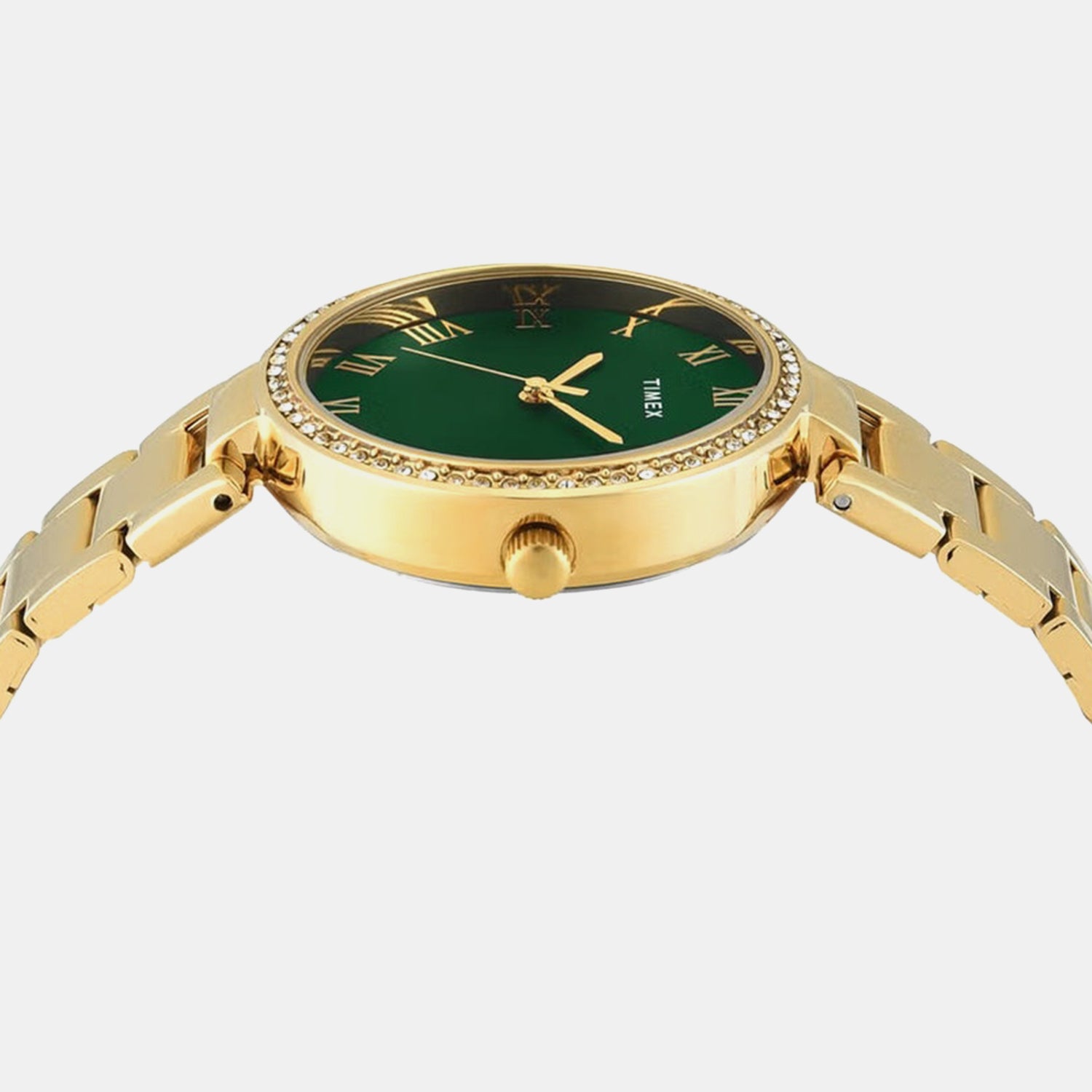 Fashion Women Quartz Green Dial Analog Stainless Steel Watch TWEL18716