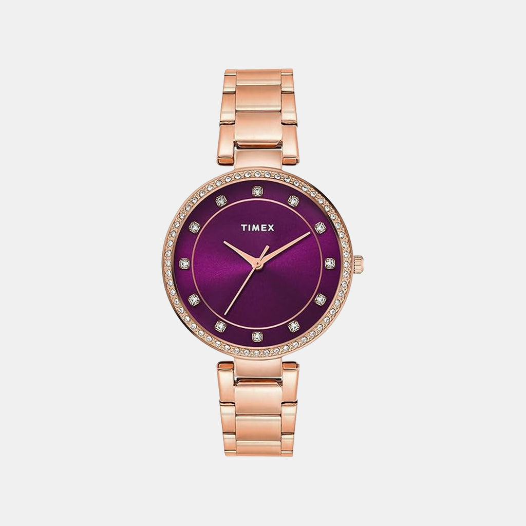 Fashion Women Quartz Purple Dial Analog Stainless Steel Watch TWEL18726