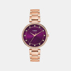 Fashion Women Quartz Purple Dial Analog Stainless Steel Watch TWEL18726