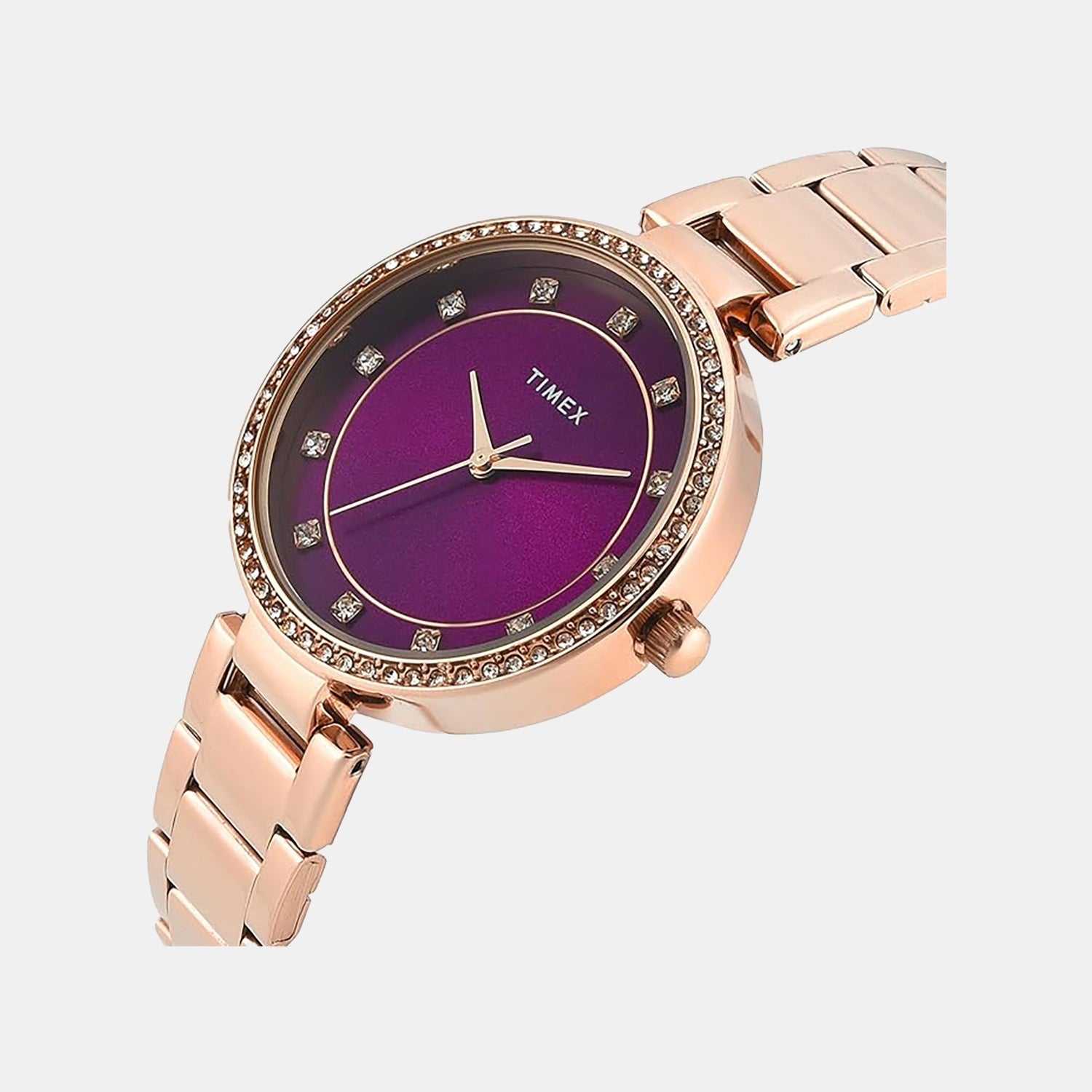 Fashion Women Quartz Purple Dial Analog Stainless Steel Watch TWEL18726