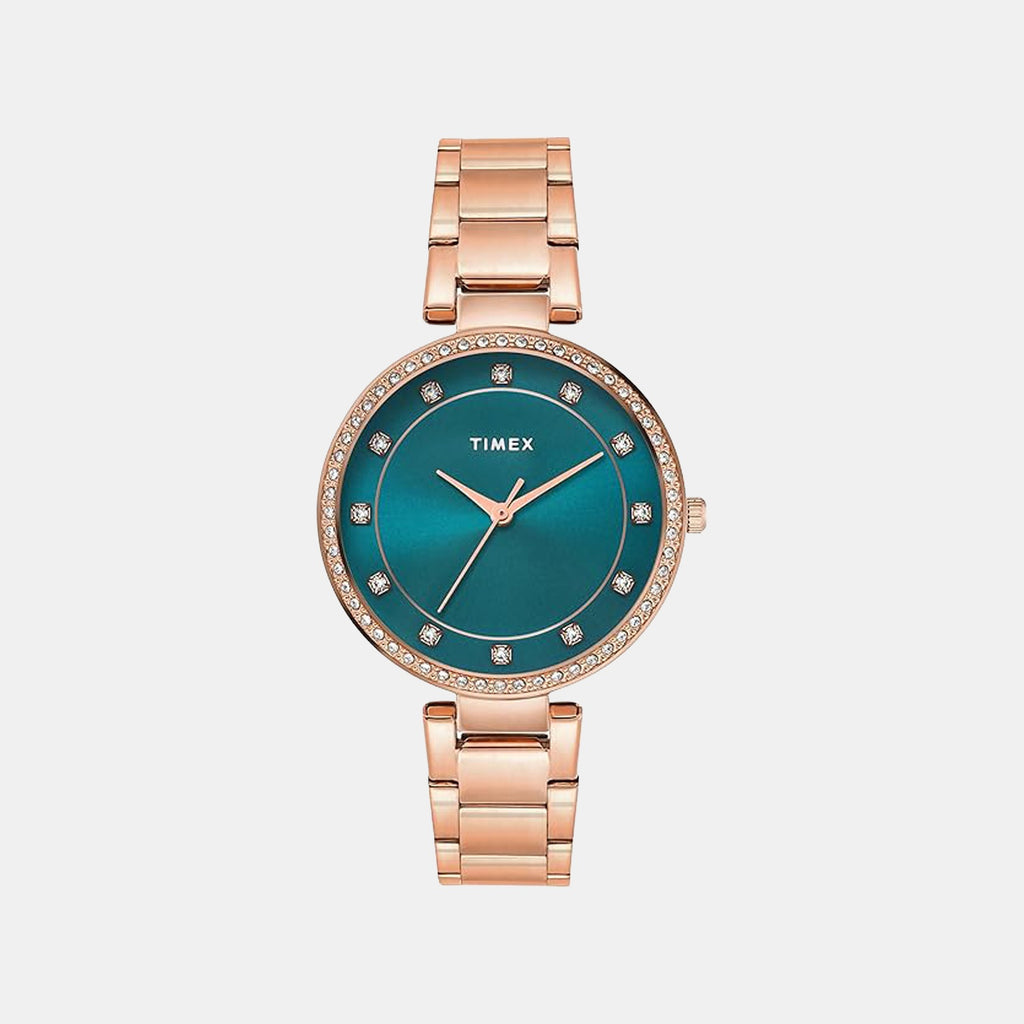 Fashion Women Quartz Teal Dial Analog Stainless Steel Watch TWEL18727