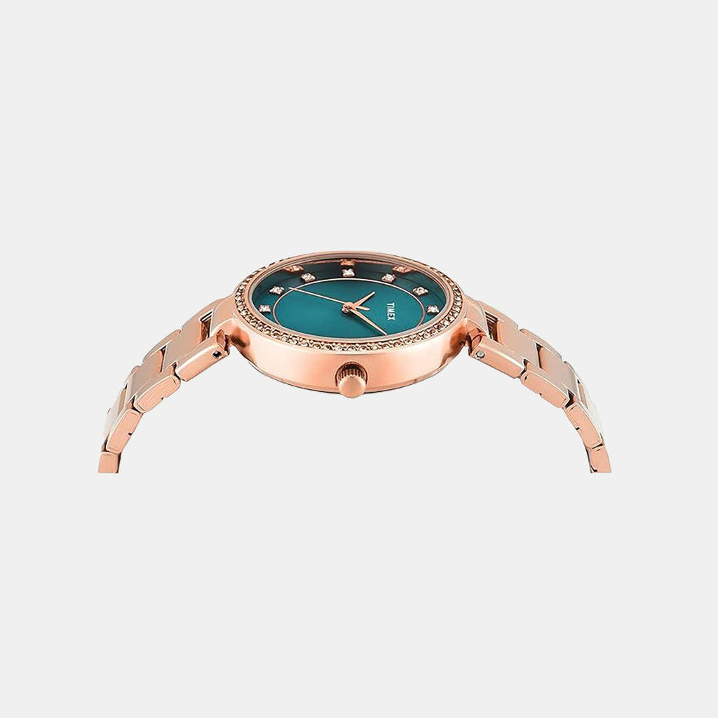 Fashion Women Quartz Teal Dial Analog Stainless Steel Watch TWEL18727