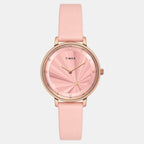 Fashion Women Quartz Pink Dial Analog Leather Watch TWEL19100