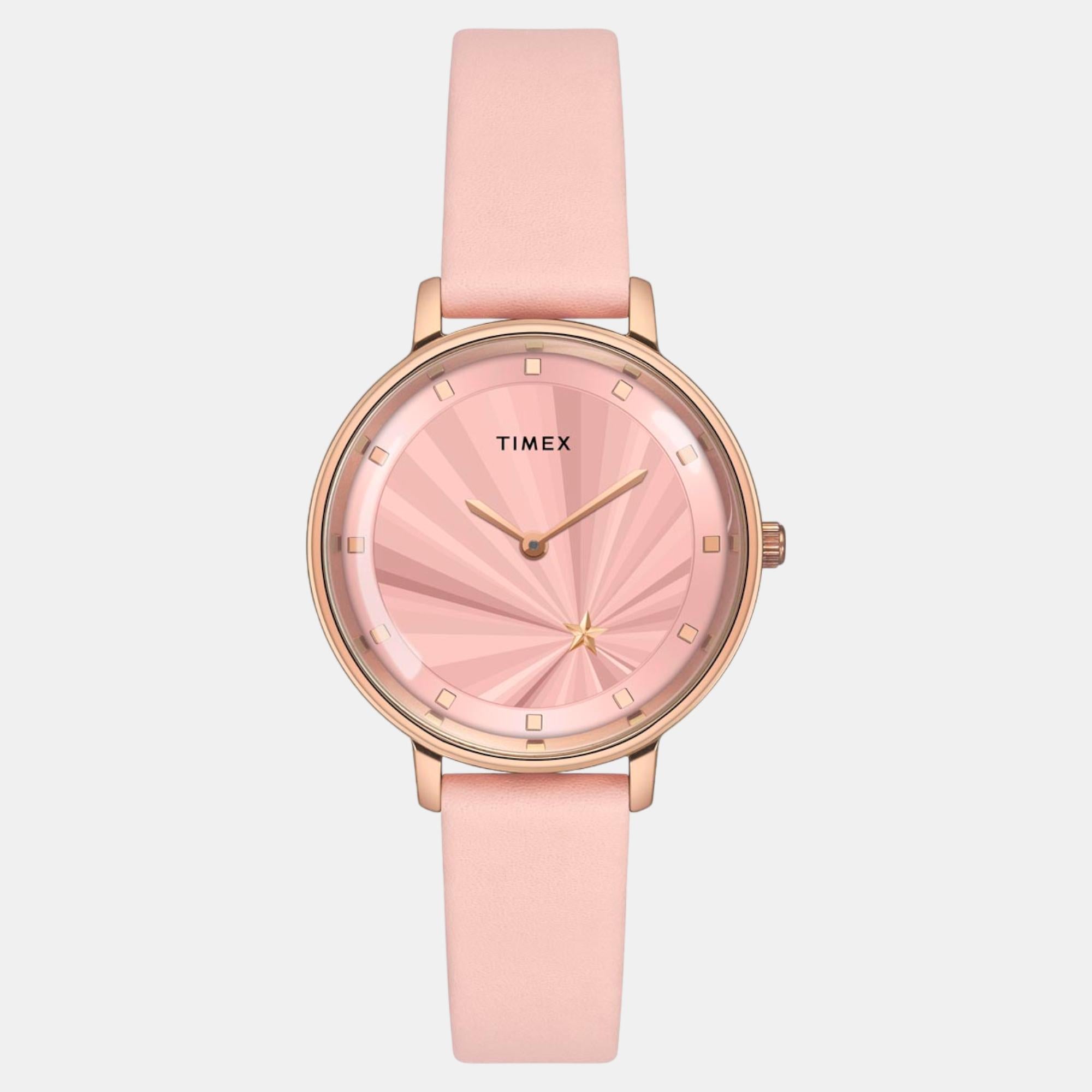 Fashion Women Quartz Pink Dial Analog Leather Watch TWEL19100