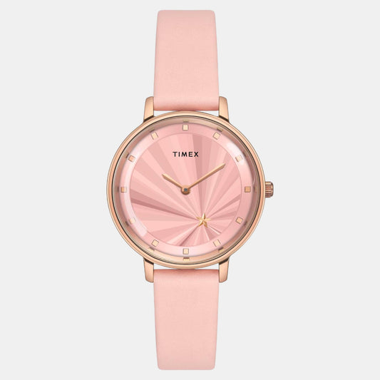Fashion Women Quartz Pink Dial Analog Leather Watch TWEL19100