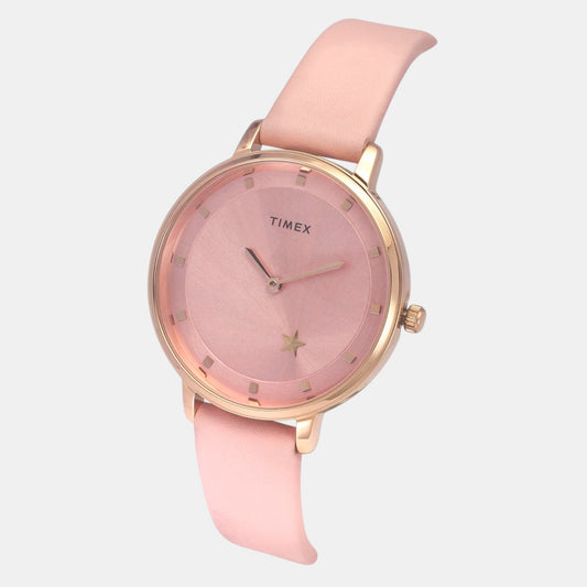 Fashion Women Quartz Pink Dial Analog Leather Watch TWEL19100