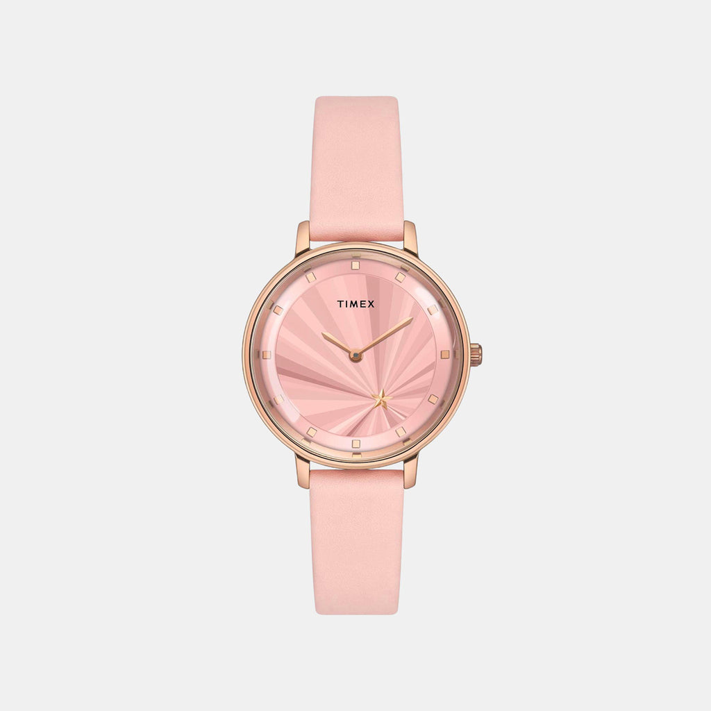 Fashion Women Quartz Pink Dial Analog Leather Watch TWEL19100