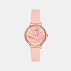 Fashion Women Quartz Pink Dial Analog Leather Watch TWEL19100