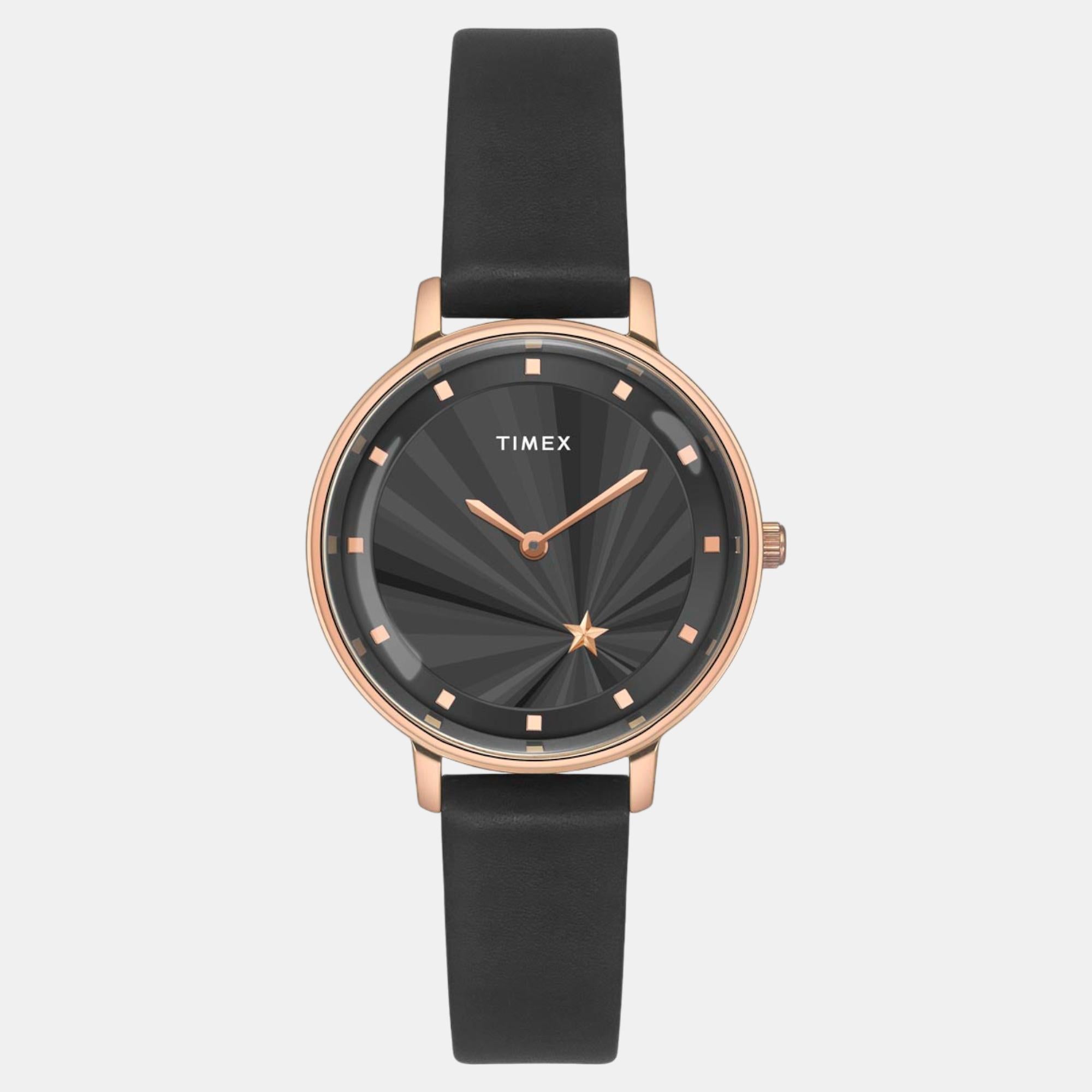 Fashion Women Quartz Black Dial Analog Leather Watch TWEL19101