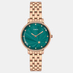 Fashion Women Quartz Green Dial Analog Stainless Steel Watch TWEL19103